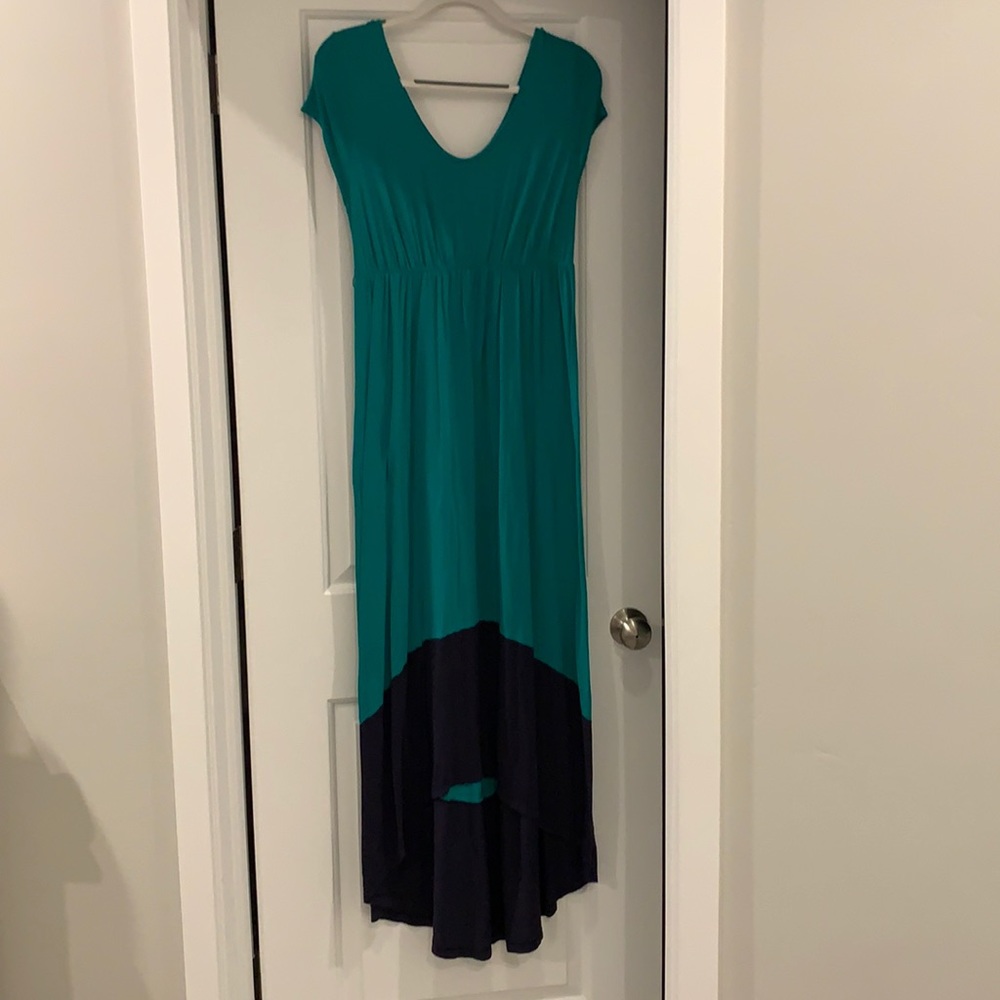 Teal and navy maternity dress